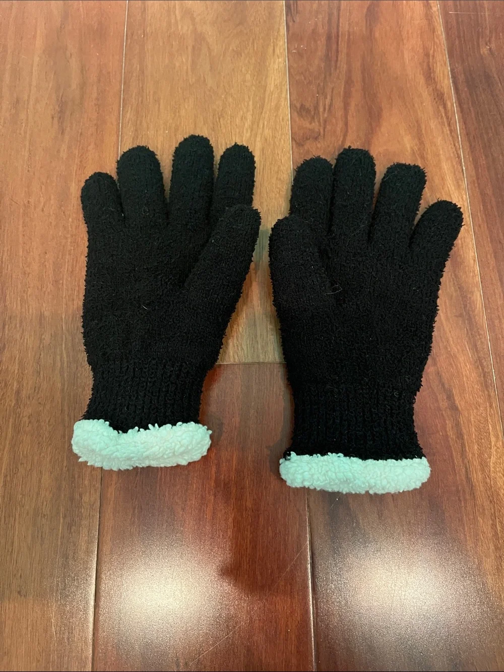 Cozy Black Fuzzy Gloves with Cream Sherpa Cuff - One Size